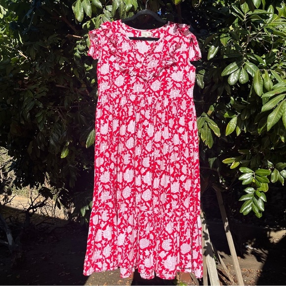 MILLE RESORT pink red floral sleeveless cotton midi dress - Picture 1 of 9